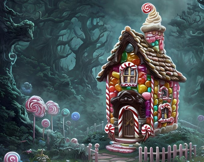 Candy Cottage Spooky Woods Diamond Art Kit, Magical Enchanted Design, Fantasy Forest Painting, Craft Gift, Art Activity