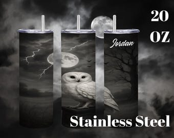 Owl & Full Moon Tumbler: 20oz Stainless Steel Insulated Cup