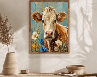 Cow Diamond Painting Kit, Farmhouse Animal Wall Art, Rustic Country DIY Craft