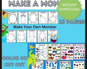 Monster Making Kit - Digital Art Project for Halloween, 18 Pages of Monster Body Designs and Accessories, Craft Activity for Kids, Digital