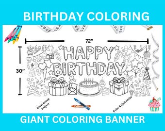 GIANT XXL Birthday Coloring Poster or Table Cover, Paper Birthday Tablecloth, Birthday Party,  30" x 72" inches, Gift, Poster,