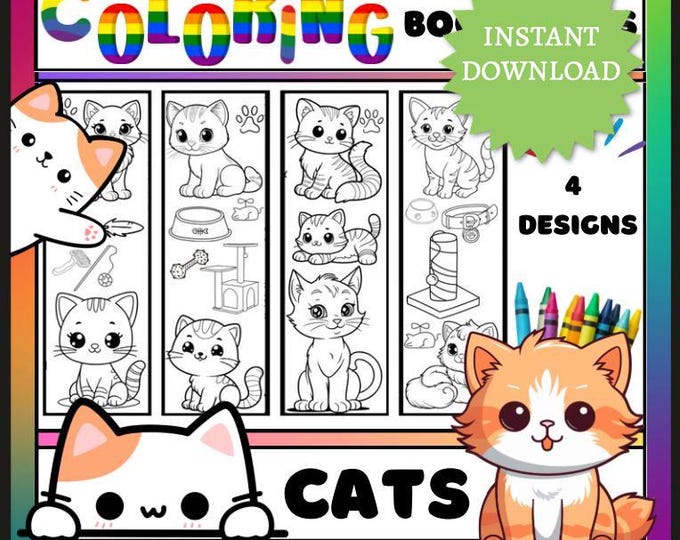 Cat Coloring Bookmarks Set - Instant Digital Download PDF for Quick & Fun Activity, Kitten, Kitty Color Page, Party Favor or Personal Color
