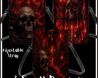 Skull Crossbody Phone Purse | Gothic Cell Phone Bag | Hellscape Skull Shoulder Bag | Horror Crossbody Wallet Purse | Gothic Gift for Women