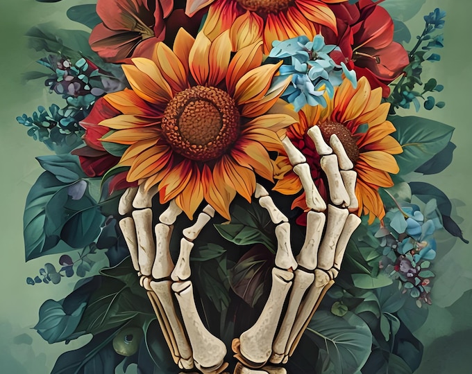 Diamond Painting, Bones with Flowers, DIY Diamond Painting with Frame, Framed Canvas, Large 20"x28”  or 16”x20”, Diamond Art