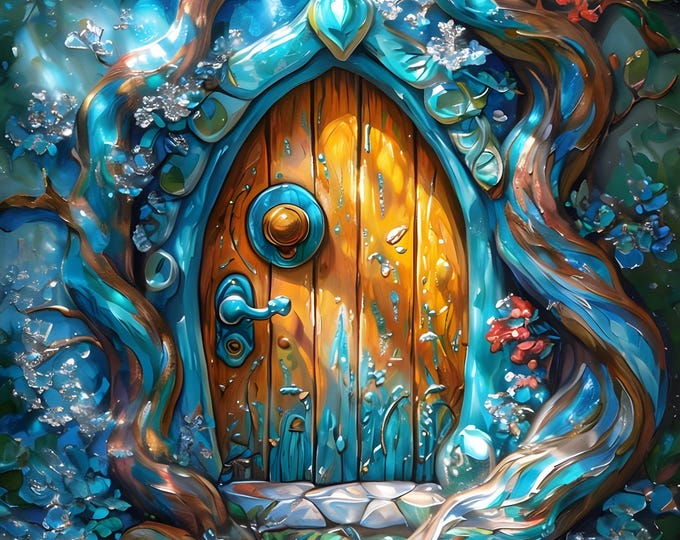 Diamond Painting, Magical Doorway, DIY, Diamond Painting with Frame, Framed Canvas, 20"x28” or 16”x20”, Diamond Art, Shining Blues