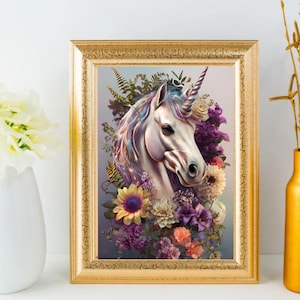 Whimsical Unicorn Fine Art Poster, Floral Wall Art, Magical Home Decor, Nursery Art, Gift for Unicorn Lovers