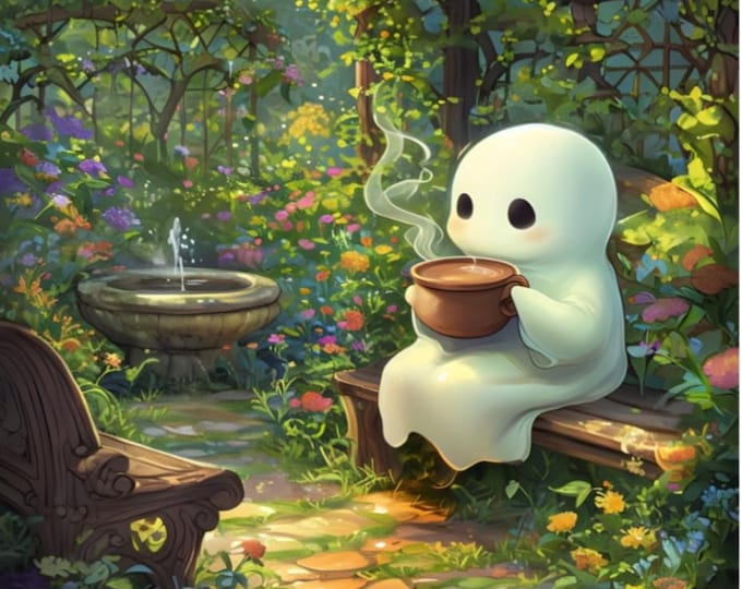 Ghostly Garden Paint by Number Kit: Warm Beverage Spirit, Framed Canvas