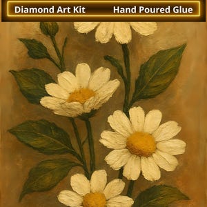 Vintage Look Daisy Design, DIY Diamond Painting, Daisy Art, Full Craft Kit, Diamond Art Crafting, Floral