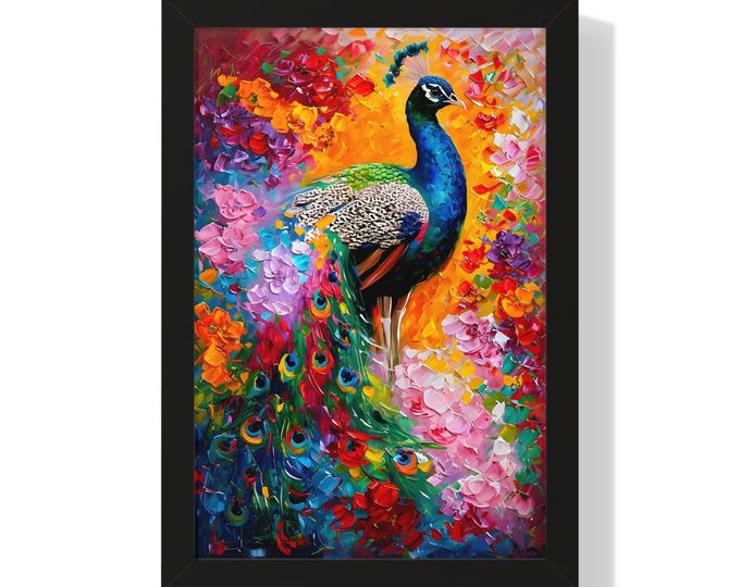 Colorful Peacock Abstract Wall Art Print with Vibrant Oil Painting - Modern Decor for Home - Great Gift for Art Lovers and Special Occasions
