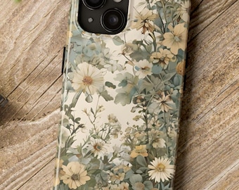 Tough Phone Cases, Wildflowers Antique Vintage Design - Floral Protection Cover, Boho Chic Cellphone Case, iPhone, Flower Pattern Smartphone