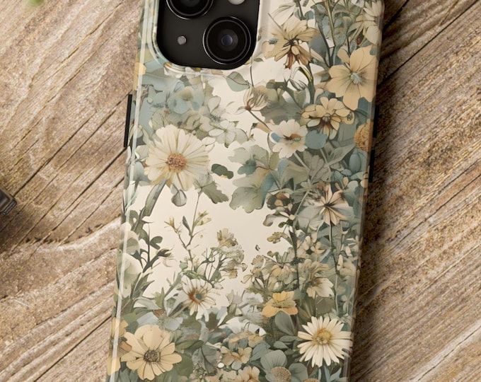 Tough Phone Cases, Wildflowers Antique Vintage Design - Floral Protection Cover, Boho Chic Cellphone Case, iPhone, Flower Pattern Smartphone