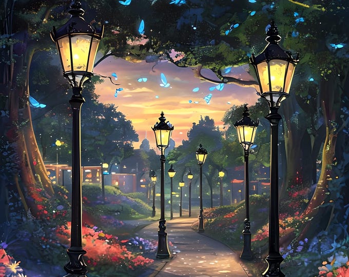 Paris Art, DIY Diamond Painting, Paris Walkway, Lantern Lighted Flower Path, Butterfly Surprise, Diamond Art Full Craft Kit