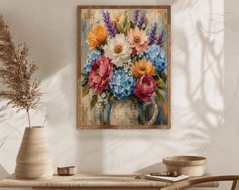 Floral Diamond Painting Kit, Flower Bouquet Diamond Art, Cottage Garden Flowers, DIY Diamond Painting, Colorful Floral Wall Decor Gift