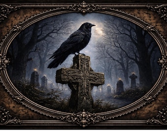 Raven Puzzle Gothic Cemetery, 500 or 1000 Piece Jigsaw Puzzle, Dark Crow Puzzle, Halloween Puzzle, Spooky Puzzle Gift for Adults