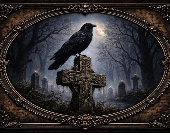Raven Puzzle Gothic Cemetery, 500 or 1000 Piece Jigsaw Puzzle, Dark Crow Puzzle, Halloween Puzzle, Spooky Puzzle Gift for Adults