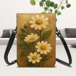 Daisy Faux Leather Cell Phone Purse: Vintage Crossbody Wallet
