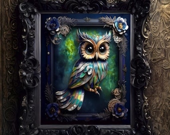 Steampunk Owl Diamond Painting DIY Kit: 12”x16” or 16”x20” Canvas Art