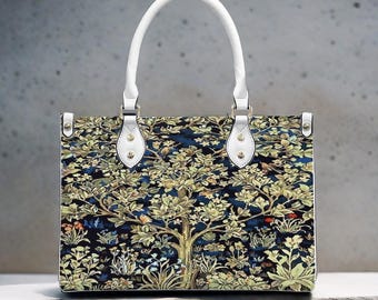 Tree of Life Tote Bag, William Morris Inspired Botanical Crossbody Purse