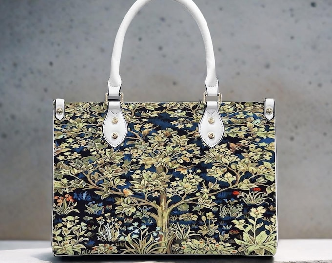 Tree of Life Tote Bag, William Morris Inspired Botanical Crossbody Purse