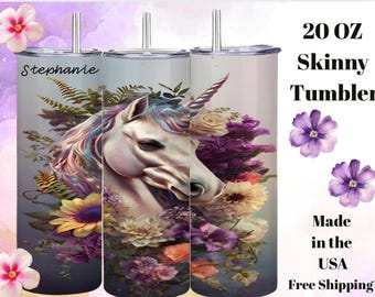Unicorn Tumbler: Vibrant Flowers, 20oz Stainless Steel Insulated Cup