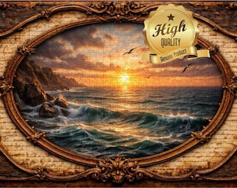 Ocean Sunset Wooden Jigsaw Puzzle: Coastal Nature Artwork (500/1000 Pieces)