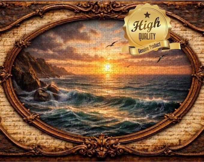Ocean Sunset Wooden Jigsaw Puzzle: Coastal Nature Artwork (500/1000 Pieces)
