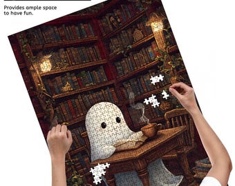 Ghost in Library Wooden Jigsaw Puzzle: Spooky Home Decor, 500/1000 Pieces