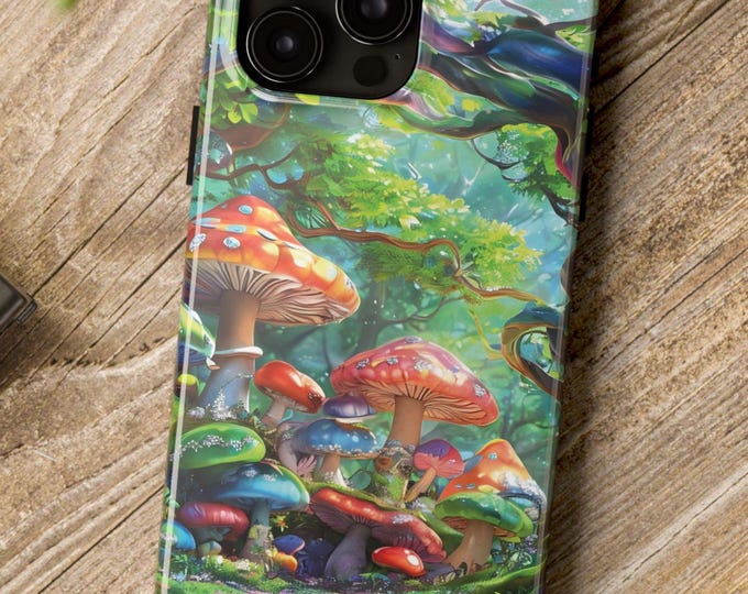 Tough Phone Cases, Fantasy Mushroom Forest Bright Design, Mushroom Forest Phone Cases, Nature Lover Gift, Protective Phone Cover, Unique
