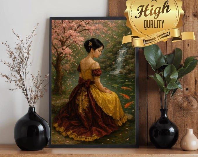 Cherry Blossom, Waterfall Garden, Wooden Puzzle 300 500 1000 Pieces | Art Jigsaw Puzzle | Floral Fantasy Puzzle Gift for Adults