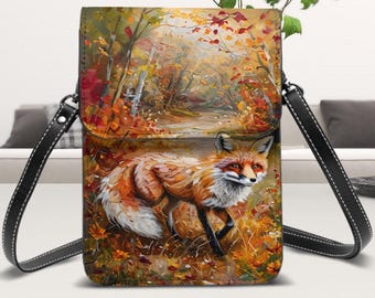 Fall Forest Phone Purse: Fox Design, Leather Crossbody Wallet