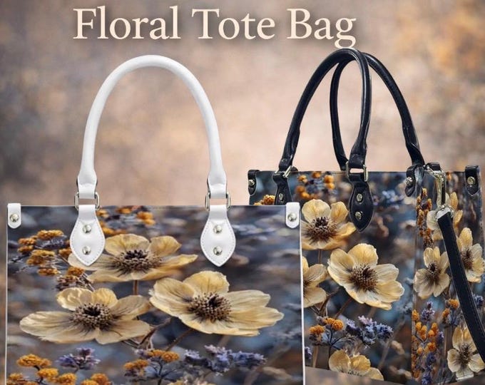 Wildflower Leather Handbag, Floral Art Tote Bag, PU Leather Crossbody Purse, Nature Inspired Handbag, Women’s Floral Tote