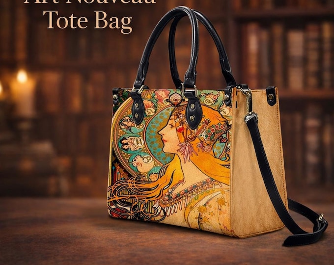 Art Nouveau Handbag, Vintage Art Tote Bag, Antique Style Purse, Retro Aesthetic Crossbody Bag for Women, Mucha Artwork Design