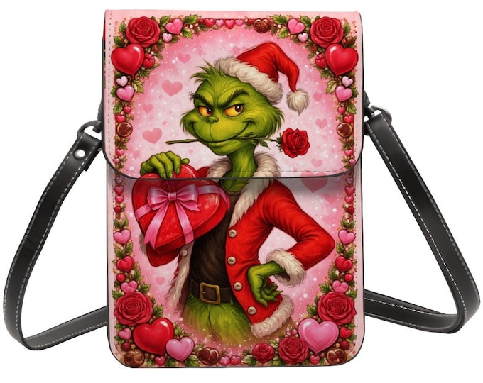 Grouchy Valentine Cell Phone Purse, Funny Love Character Crossbody Phone Bag for Women, Small PU Leather Shoulder Bag, Valentine Gift