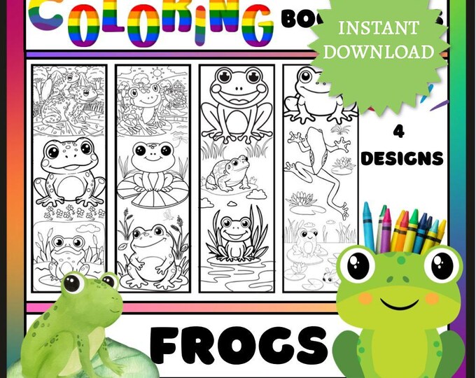 Frog Coloring Bookmarks - Printable Animal Designs for Library Craft Center and Reading Activity - Instant Digital Download,