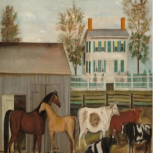 Vintage 'The Barnyard' Paint by Numbers Kit: Framed Animal Art