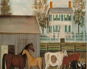 Vintage 'The Barnyard' Paint by Numbers Kit: Framed Animal Art