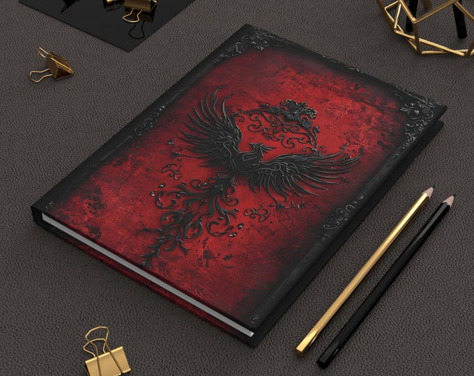 Phoenix, Full Wings, Journal Matte, Gothic Vintage Antique Phoenix Design, Writing Notebook Sketchbook Diary Planner Gift, Bullet, Hardcover