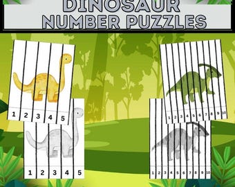 Dinosaur Number Sequencing Math Craft Printable Center - 40 Pages Preschool Activity Kit - Digital Download with Coloring Option