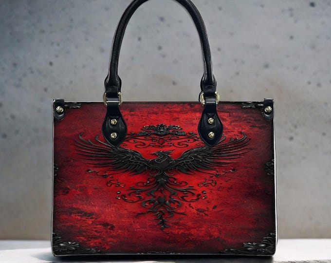 Red Phoenix PU Leather Handbag, Fantasy Tote Purse