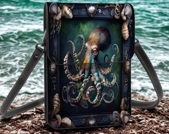 Octopus Leather Cell Phone Purse: Shell Design Crossbody Bag