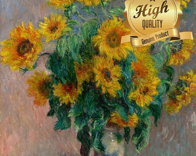 Puzzle, Sunflowers by Claude Monet, 500 Pieces, 1000 Pieces, Unique Jigsaw, Family, Adults, Oak Wood Puzzle, Vintage Art Puzzle