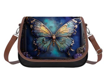 Butterfly Steampunk Leather Bag, PU Leather Shoulder Bag, Daily Travel Handbag, Unique Bag, Stylish Gift For Women