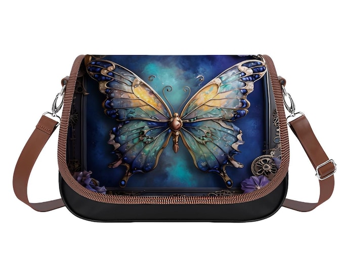 Butterfly Steampunk Leather Bag, PU Leather Shoulder Bag, Daily Travel Handbag, Unique Bag, Stylish Gift For Women