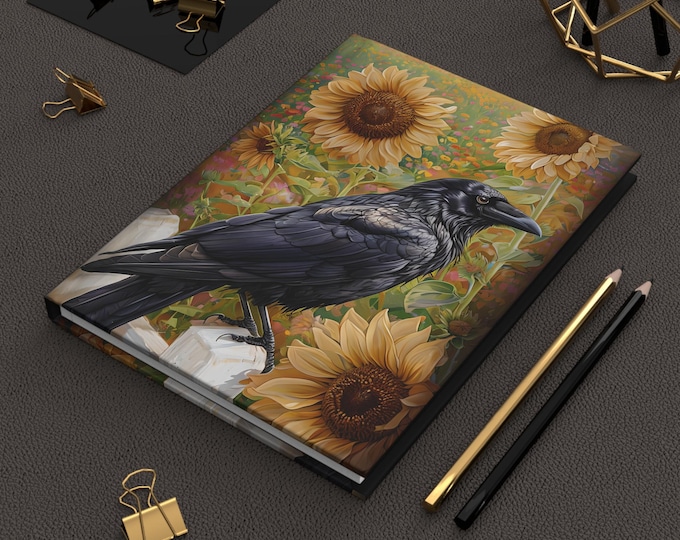 Crow & Sunflower Hardcover Journal - Perfect for Writing, Nature Lovers, Eco-Friendly Gift, Spiritual Journal, Artsy Notebook