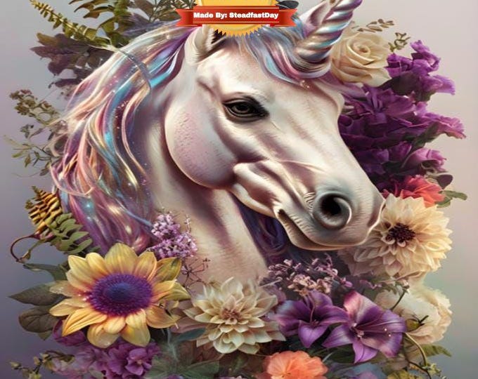Whimsical Unicorn Paint by Numbers Kit with Vibrant Flowers Design, Fantasy Art for Adults, Free Shipping Included