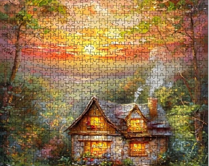 Cottage in the Woods Jigsaw Puzzle: Oak Wood, 500 or 1000 Pieces