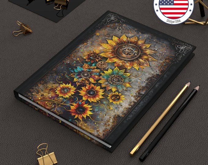 Steampunk Sunflower Hardcover Journal: Vintage Style Notebook