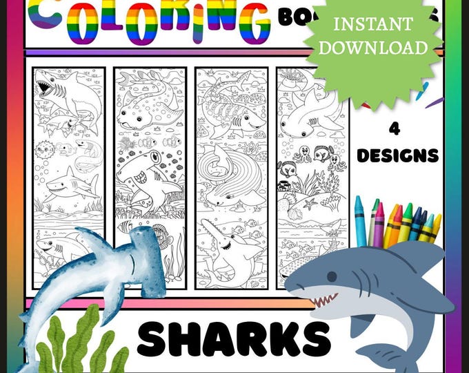 Detailed Sharks Coloring Bookmarks - Instant Download PDF for Quick and Easy Fun Activity - Animal Designs for Library Art and Reading -