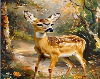 Deer Nature Forest Diamond Painting Kit, DIY Deer in Woods Art, Craft Kit with Full Tool Set & Acrylic Diamonds - Home Decor - Gift Idea