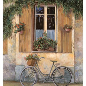 Framed Canvas Paint by Numbers Kit with Stand, Bicycle, DIY, Guido Borelli, La Bicicletta, Vintage Antique Art Design, Craft Art Kit, PBN